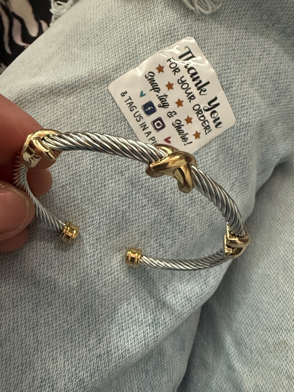 Two-Tone Twisted Cable Cuff Bracelet with Gold Accents